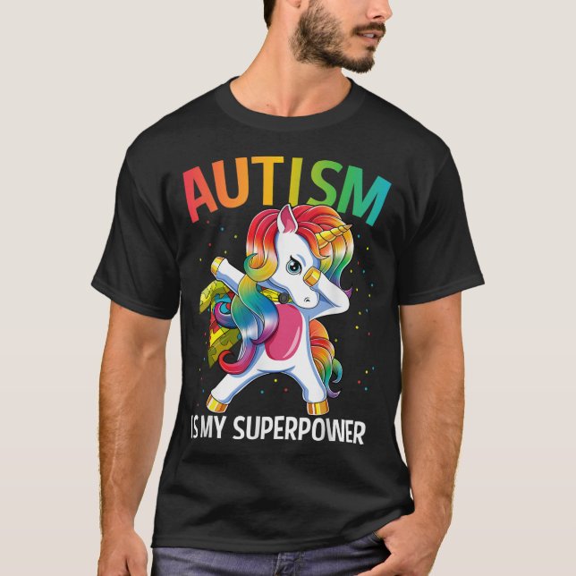 T-shirt L'autisme est ma superpuissance Dabbing Unicorne (Devant)