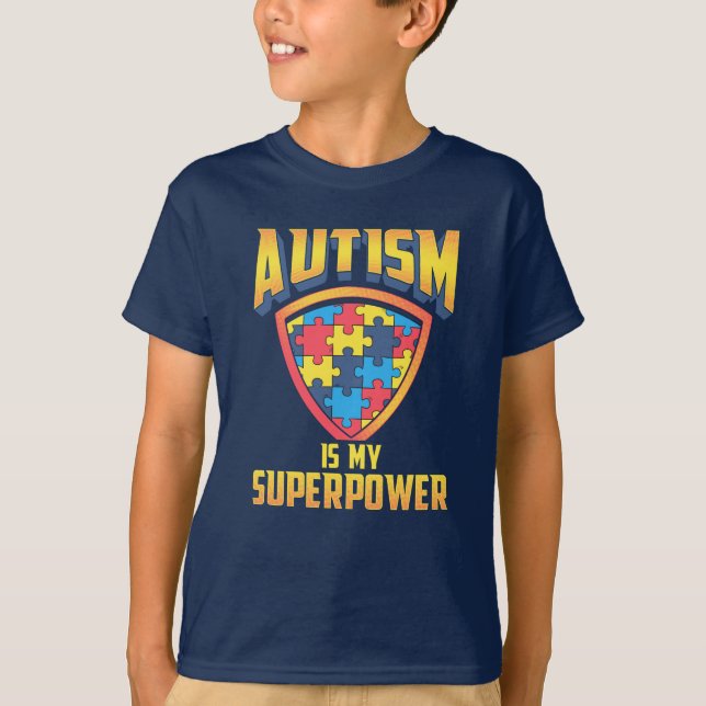 T-shirt L'autisme est ma superpuissance Puzzle Pièces Bouc (Devant)