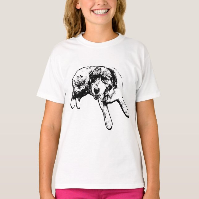 T-shirt Laying Aussie Pup Ink Line (Devant)