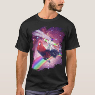 T-shirt Lazer Rave Space Chat Riding Poulet Avec Pizza