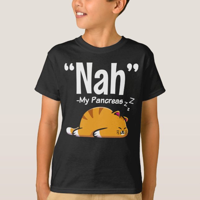 T-shirt Lazy Cat Funny Pancreas T1D Diabète (Devant)