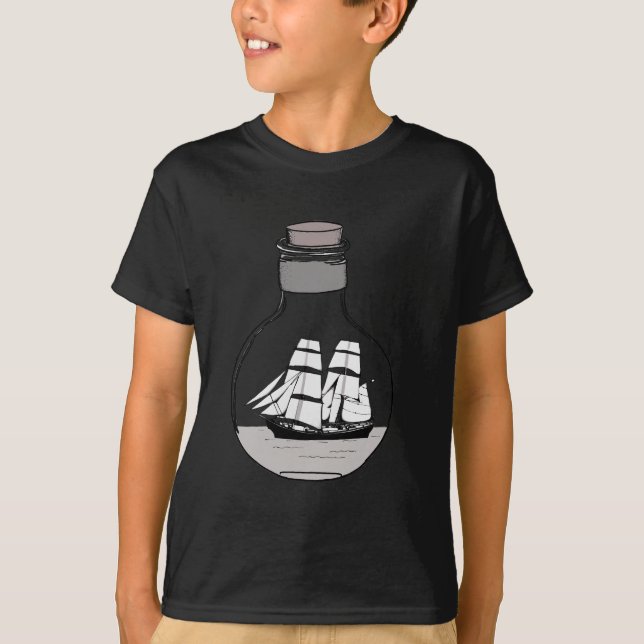 T-shirt Le bateau dans l'ampoule en verre (Devant)