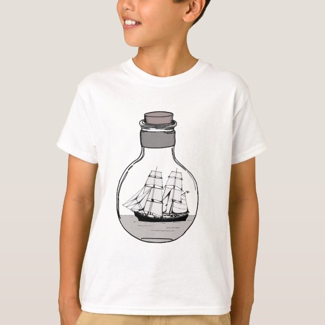 T-shirt Le bateau dans l'ampoule en verre (Devant)