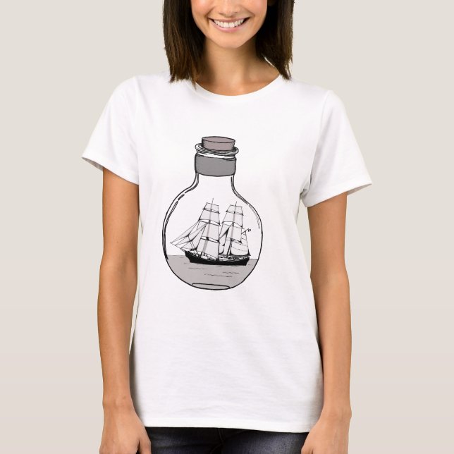 T-shirt Le bateau dans l'ampoule en verre (Devant)