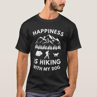 T-shirt Le bonheur est Randonnée avec mon chien noir T-shi