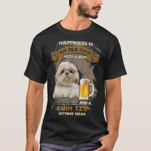 T-shirt Le Bonheur Est Un Vieux Homme Avec Une Bière Et Un