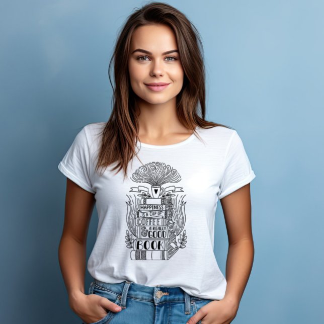 T-shirt "Le bonheur est une tasse de café et un bon livre" (Créateur téléchargé)