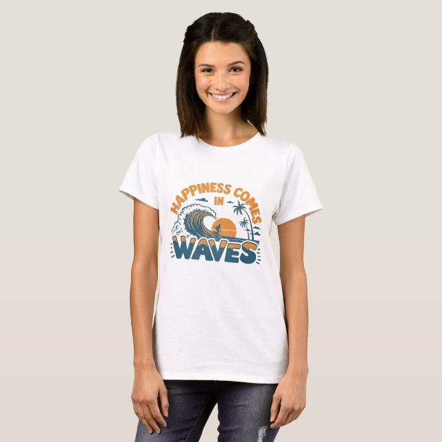 T-shirt Le bonheur vient à Waves Retro Beach (Devant entier)