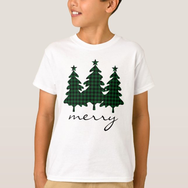 T-shirt Le Buffalo Vert Vérifie Pins Arbres (Devant)