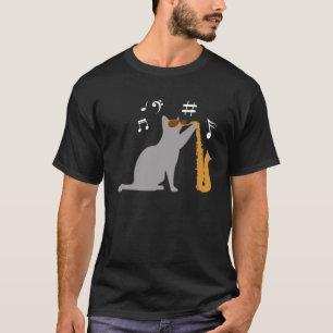 T-shirt Le chat cool joue du saxophone saxophone