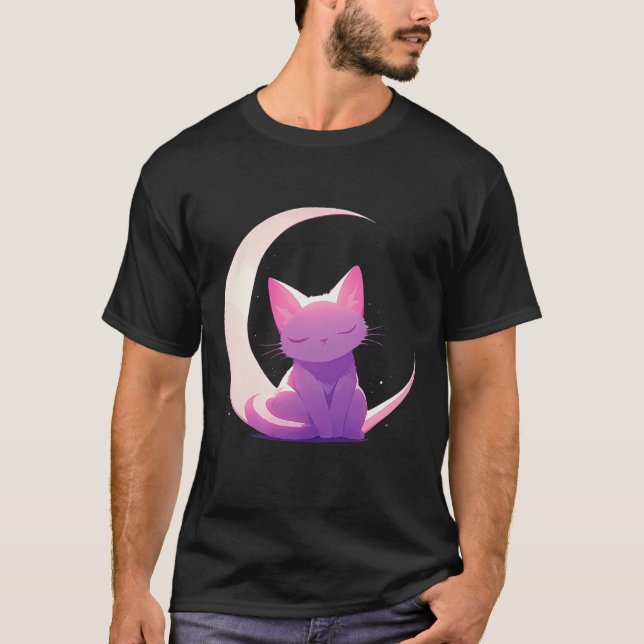 T-shirt Le chat et la lune (violet) (Devant)