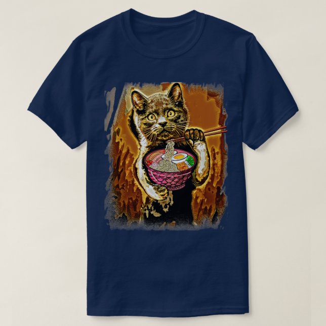T-shirt Le chat mange ramenramen lovercute chat (Design devant)