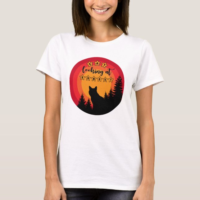 T-shirt Le chat noir regarde le coucher du soleil (Devant)