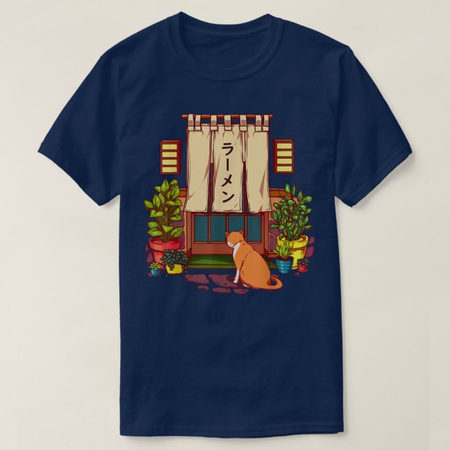 T-shirt Le Chat Rouge Et La Classique Japonaise Du Ramen (Design devant)