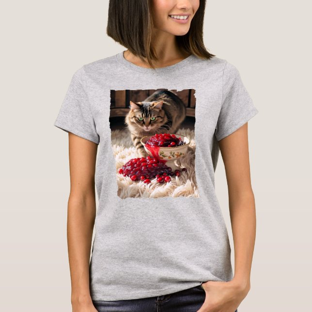 T-shirt Le chat Thanksgiving de la canneberge sur le tapis (Devant)