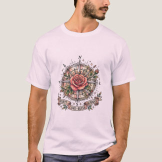 T-shirt Le chemin bienheureux : Boussole Rose Tatouage