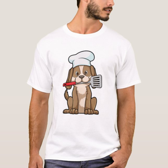T-shirt Le chien cuisinier avec le casquette et la spatule (Devant)