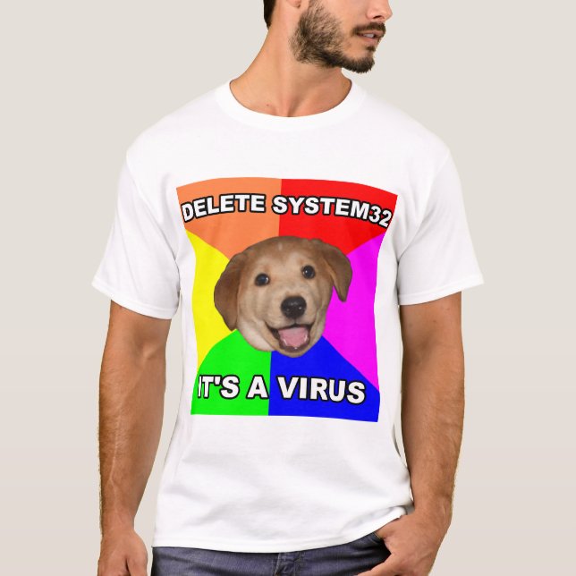 T-shirt Le chien de conseil indique : Supprimez le virus (Devant)