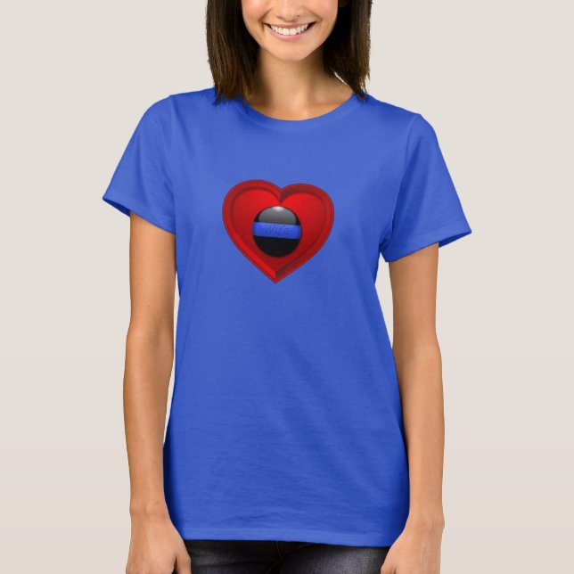 T-shirt Le coeur de la femme derrière la ligne bleue mince (Devant)