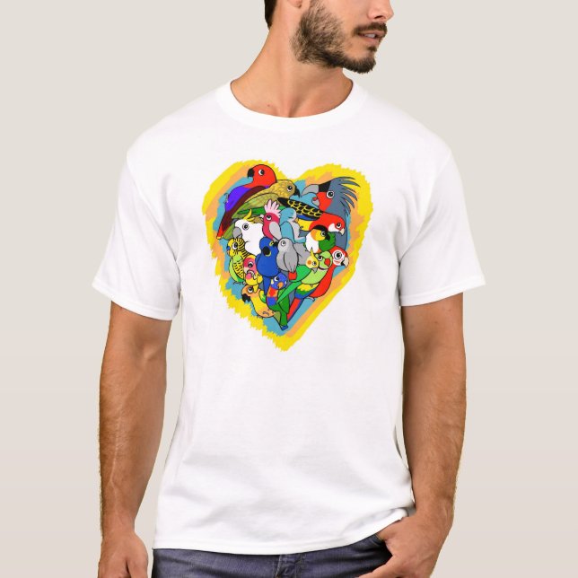 T-shirt Le coeur I parrots la bande dessinée mignonne (Devant)
