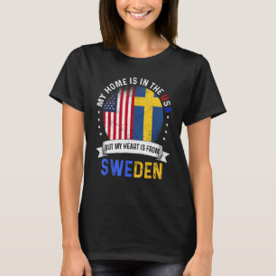 T-shirt Le Coeur Patriote Suédois Américain Est Du Drapeau