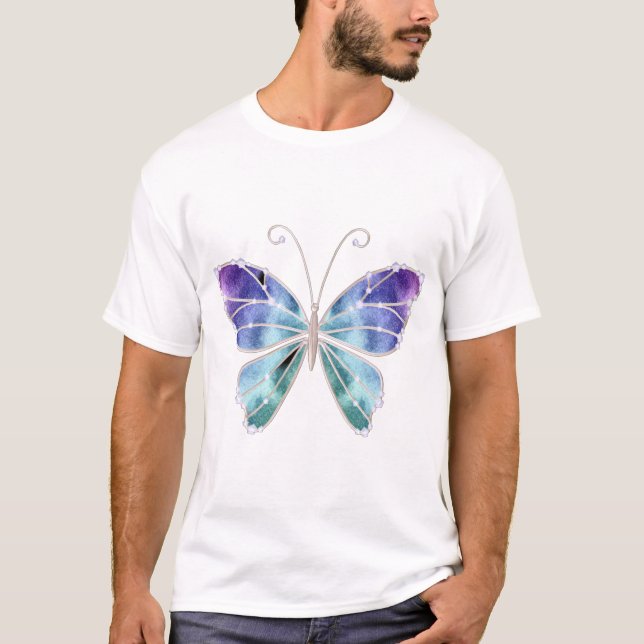 T-shirt Le cool ombrage le papillon d'ailes d'arc-en-ciel (Devant)