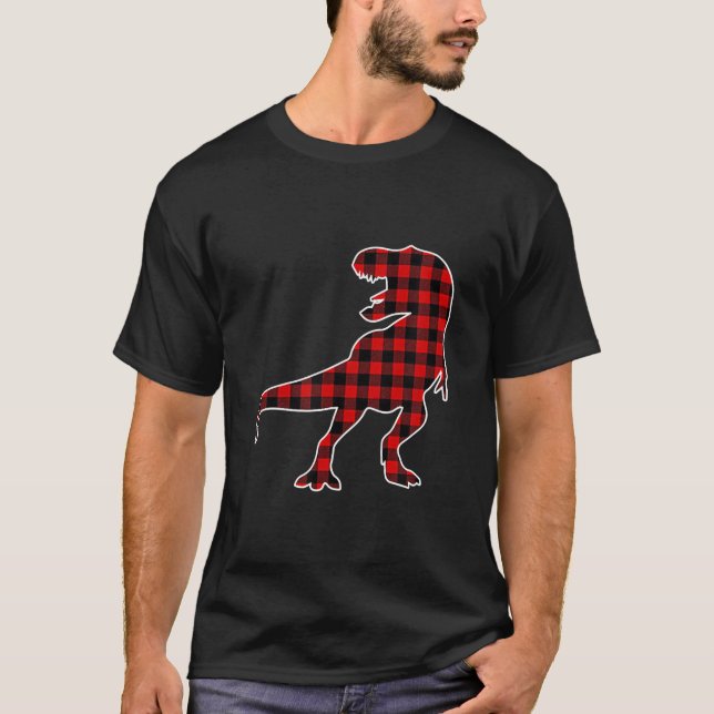 T-shirt Le Costume De Dinosaur Rouge Buffalo Plaid Dinosau (Devant)