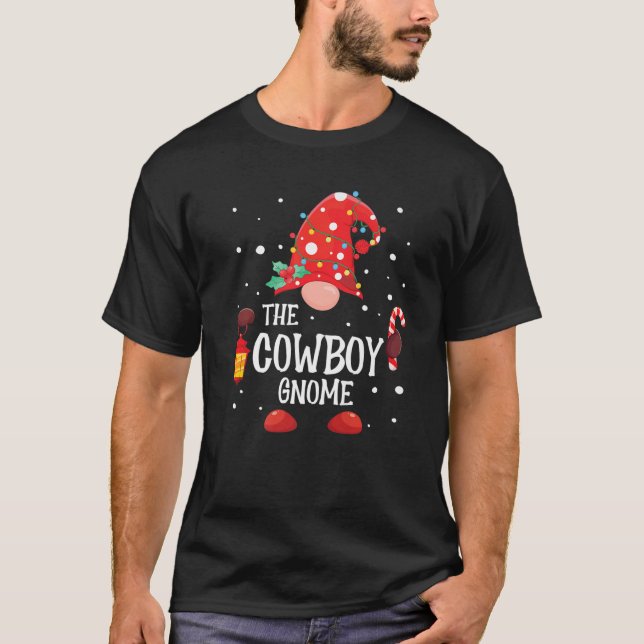 T-shirt Le Cowboy Gnome Matching Famille Noël Gnome P (Devant)