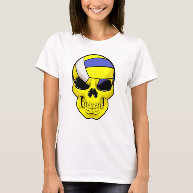 T-shirt Le crâne comme joueur de volleyball avec volleybal (Devant)