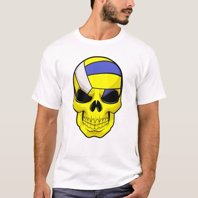 T-shirt Le crâne comme joueur de volleyball avec volleybal (Devant)