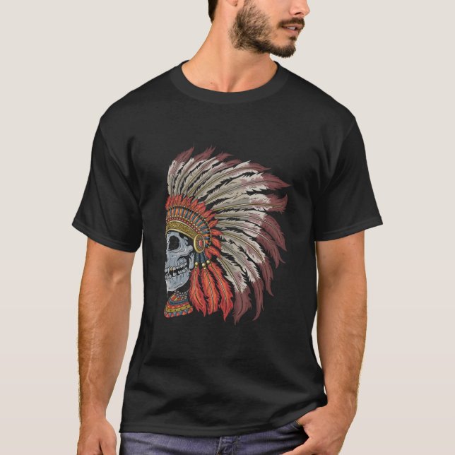 T-shirt Le crâne utilise le Casquette indien (Devant)