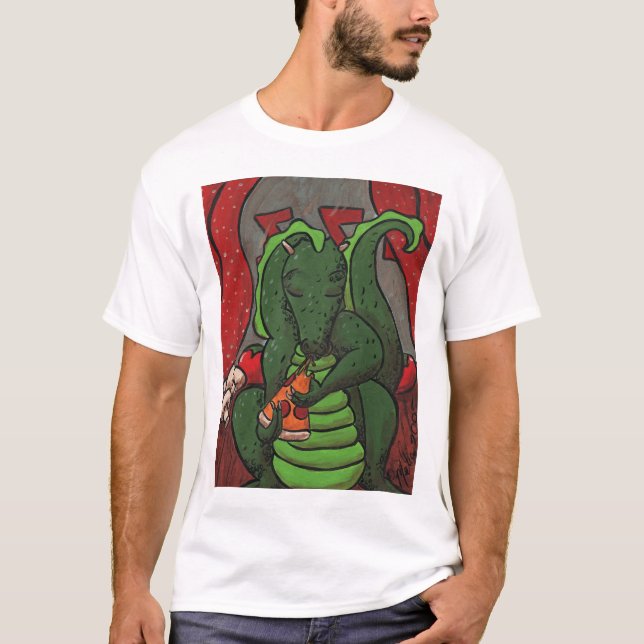 T-shirt Le dragon et la pizza (Devant)