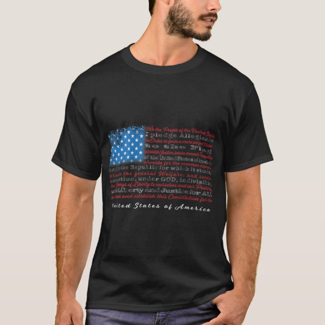 T-shirt Le drapeau américain avec le préambule de la Const (Devant)