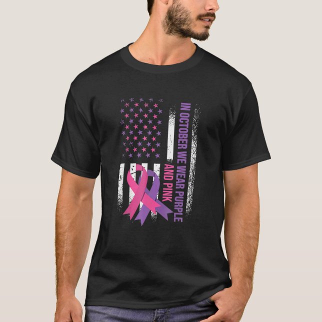 T-shirt Le Drapeau Américain Cancer Du Sein Et Violence Do (Devant)