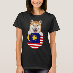 T-shirt Le Drapeau Malaisien Shiba Inu Chien Dans Une Poch