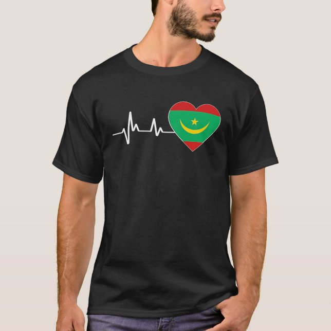 T-shirt Le Drapeau Mauritanien De Heartbeat Pour Les Mauri (Devant)