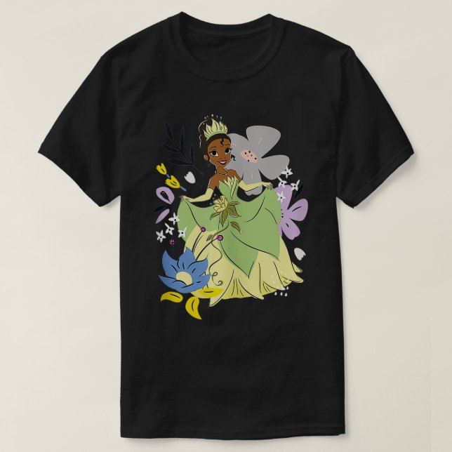 T-shirt Le Et La Grenouille Tiana Cute Portrait Floral (Design devant)