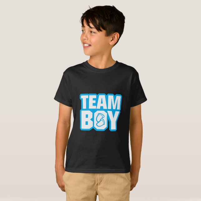 T-shirt Le genre de baby shower de garçon d'équipe (Devant entier)