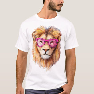T-shirt Le lion aux lunettes roses