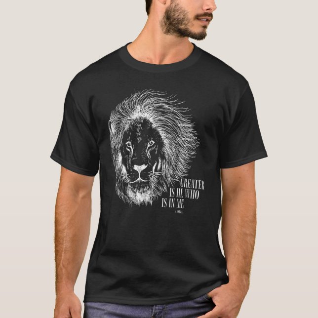 T-shirt Le Lion De Juda Greater Est Le Chrétien Pour Homme (Devant)