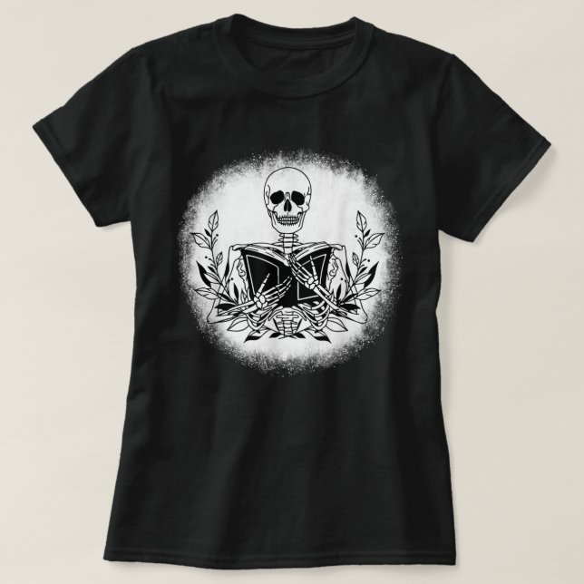 T-shirt Le livre Bookworm Reader Skeleton Reading Book T-S (Design devant)