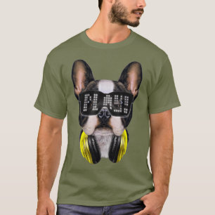 T-shirt Le mignon Bulldog français en DJ en verre de solei