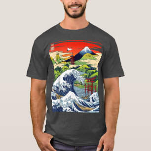 T-shirt Le Mont Fuji La Grande Vague Tsunami Japonais Kana