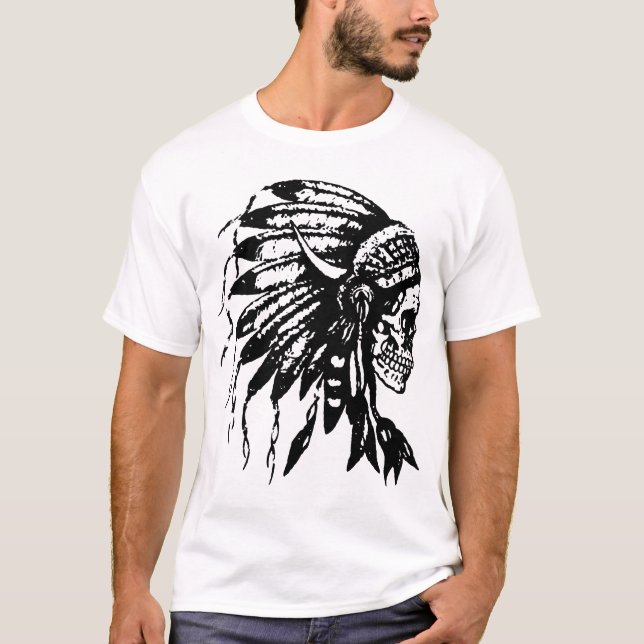 T-shirt Le Natif américain de crâne de coiffe fait varier (Devant)