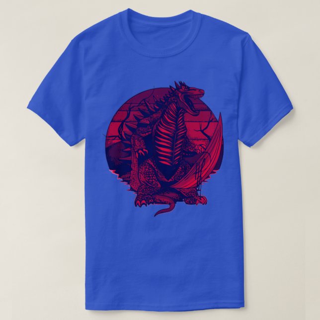 T-shirt Le néon rouge attaque le dinosaure (Design devant)