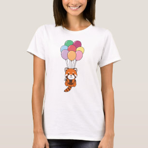 T-shirt Le Panda Rouge S'Envole Avec Des Ballons Colorés