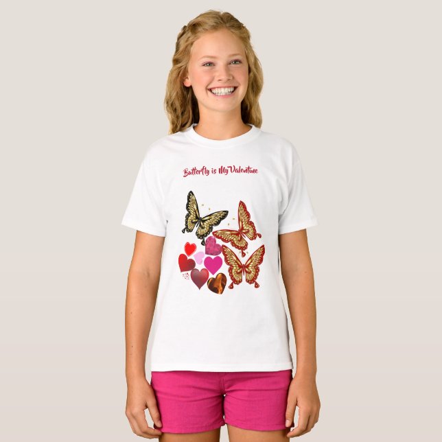 T-shirt Le papillon est ma Saint Valentin balayer le coeur (Devant entier)