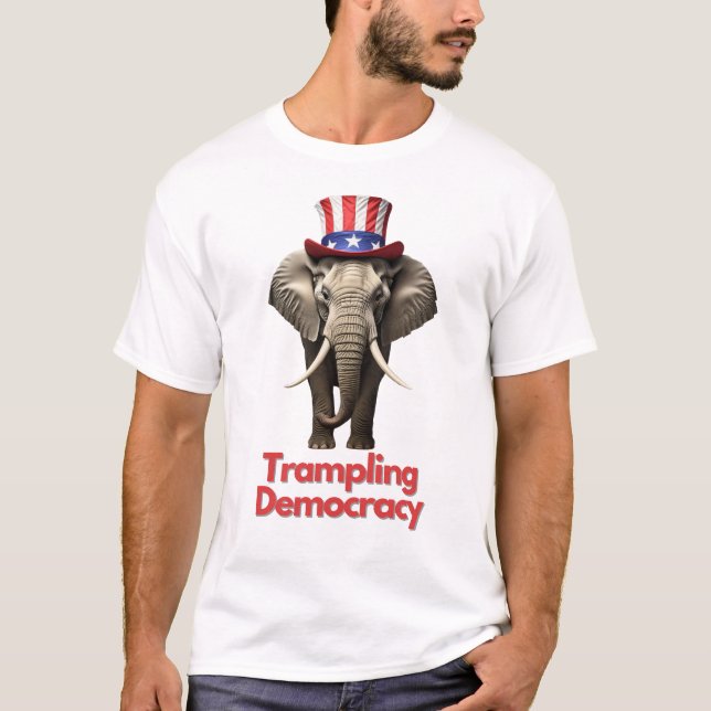 T-shirt Le parti républicain, Eléphant, piétine la démocra (Devant)