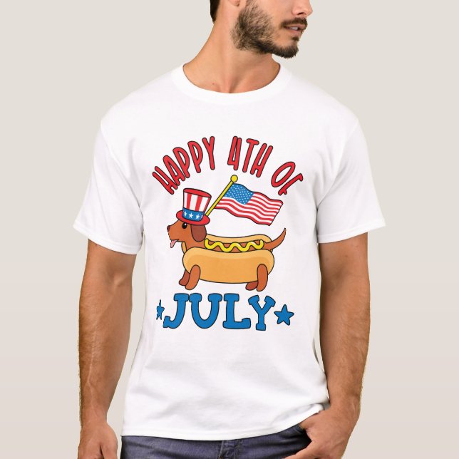 T-shirt Le Patriotique Dachshund Wiener Chien 4 juillet (Devant)