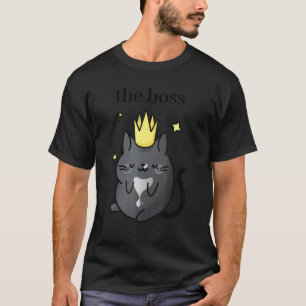 T-shirt Le patron Chat smoking noir avec couronne Chat